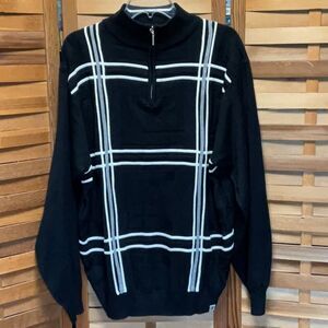 Stacy Adams Black White 1/4 Zip Up Sweater Grid Pattern Men XL Acrylic